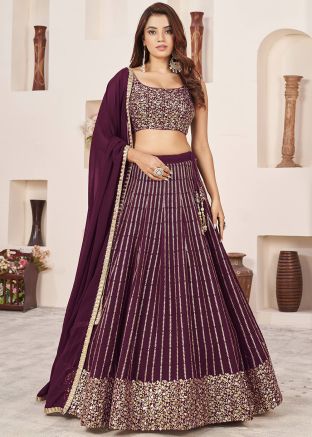 Purple Embroidered Lehenga Choli In Georgette
