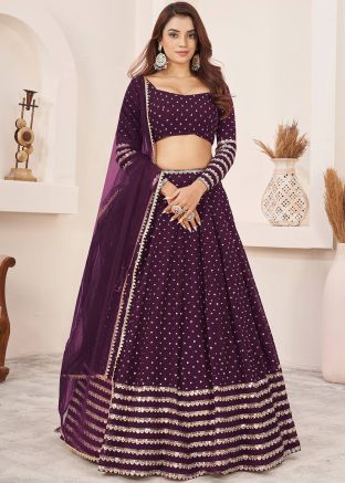 Purple Embroidered Lehenga Choli In Georgette