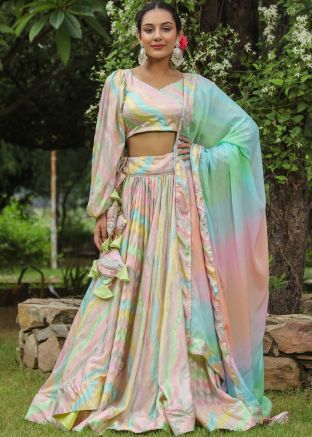 Multicolor Woven Work Readymade lehenga Choli In Chiffon