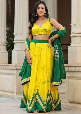 Yellow Gota Patti Work Chiffon Readymade Lehenga Choli