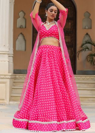 Pink Bandhej Printed Lehenga Choli Set