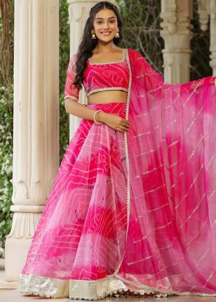 Shaded Pink Bandhani Print Lehenga Choli