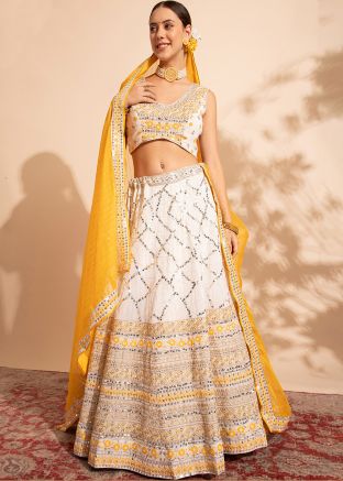 Off White Thread Embroidered Lehenga Choli