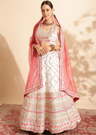 Off White Thread Embroidered Lehenga Choli Set
