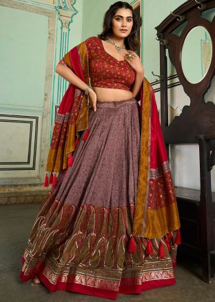 Mauve Pink Floral Print Lehenga Choli
