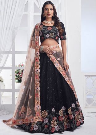 Black Embroidered Lehenga Choli In Net