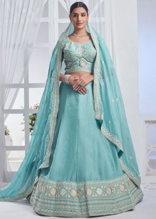 Sky Blue Dori Embroidered Lehenga Choli