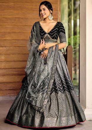 Shaded Black Embroidered Lehenga Choli