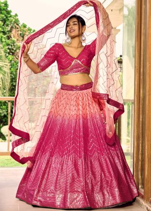 Shaded Pink Sequins Embroidered Lehenga Choli Set