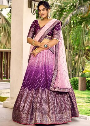 Shaded Purple Embroidered Lehenga Choli Set