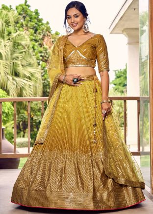 Shaded Yellow Embroidered Lehenga Choli In Chiffon