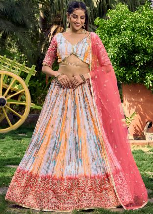 Multicolor Sequins Embellished Lehenga Choli In Chiffon