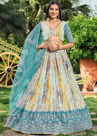 Multicolor Chiffon Lehenga Choli In Sequins Embellishment