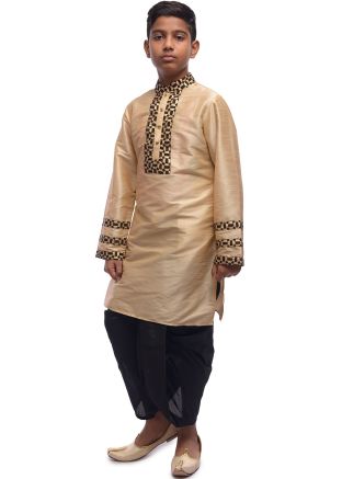 Beige Readymade Kids Dhoti Kurta Set