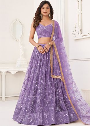 Purple Sequins Embroidered Lehenga Choli