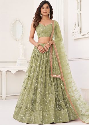 Green Embroidered Lehenga Choli
