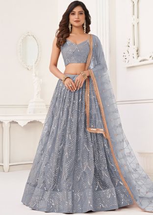 Grey Embroidered Lehenga Choli