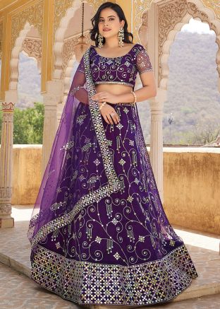 Purple Sequins Work Lehenga Choli In Net