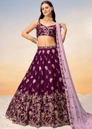 Purple Embroidered Lehenga Choli With Dupatta
