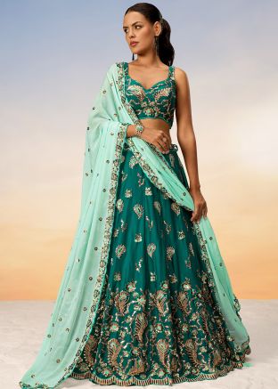 Green Embroidered Lehenga Choli In Georgette
