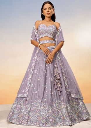 Purple Thread Embroidered Lehenga Choli