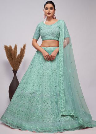 Green Embroidered Lehenga Choli In Net