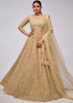 Golden Embroidered Lehenga Choli In Net
