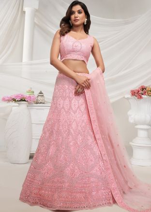 Pink Embroidered Lehenga Choli In Net