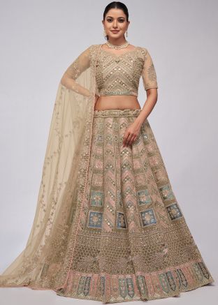 Golden Embroidered Lehenga Choli In Net