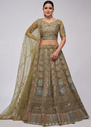 Green Embroidered Lehenga Choli In Net