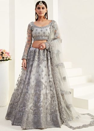 Grey Embroidered Lehenga Choli In Net