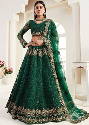 Green Embroidered Lehenga Choli In Net