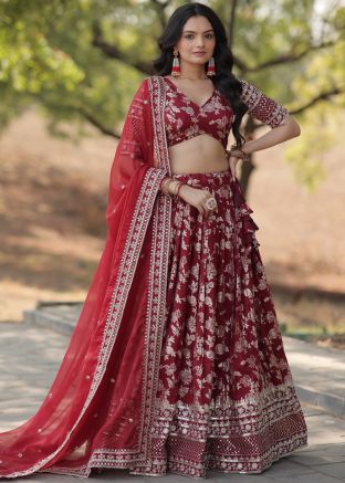Maroon Zari Woven Viscose Lehenga Choli