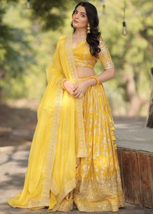 Zari Woven Viscose Lehenga Choli In Yellow
