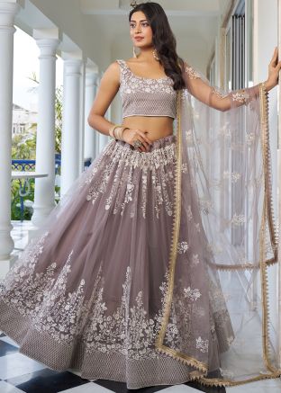 Mauve Purple Thread Embroidery Net Lehenga Choli 