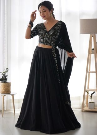 Black Georgette Readymade Lehenga Choli