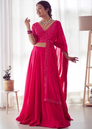 Pink Readymade Lehenga Choli In Georgette