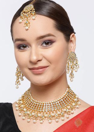 Pearl Beaded Golden Choker Style Necklace Set