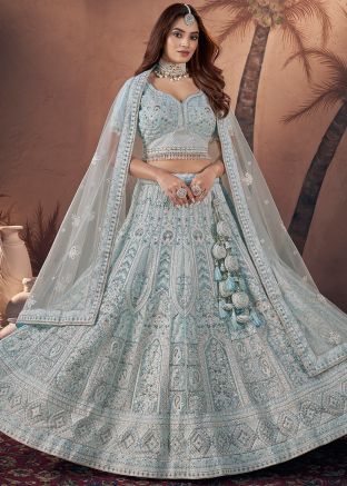 Blue Embroidered Bridal Lehenga Choli