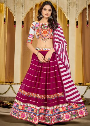 Pink Thread Embroidered Navratri Lehenga Choli