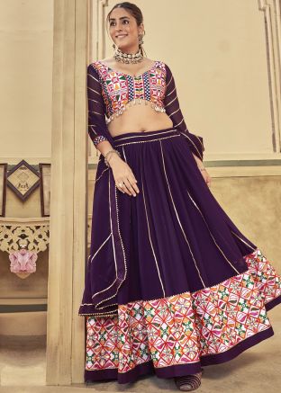 Purple Thread Embroidered Navratri Lehenga Choli