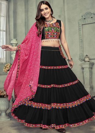 Black Navratri Lehenga Choli In Thread Embroidery
