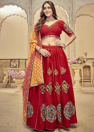 Maroon Embroidered Lehenga Choli For Navratri