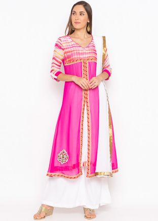 Pink and White Tie Dye Printed Readymade Palazzo Suit