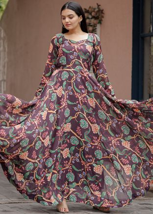 Brown Readymade Gown In Georgette