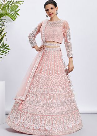 Pink Embroidered Lehenga Choli In Net