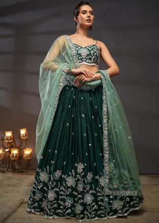 Green Embroidered Lehenga Choli In Chiffon