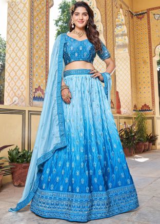 Blue Embroidered Lehenga Choli