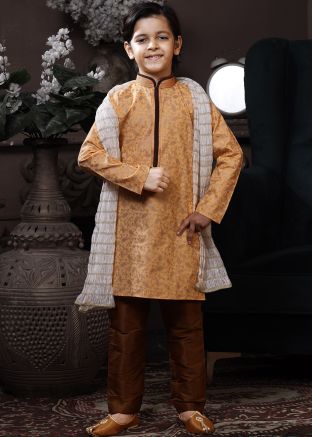 Orange Kids Readymade Printed Cotton Kurta Pyjama
