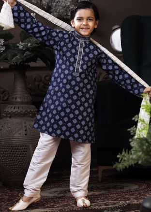 Readymade Blue Kids Cotton Kurta Pajama Set